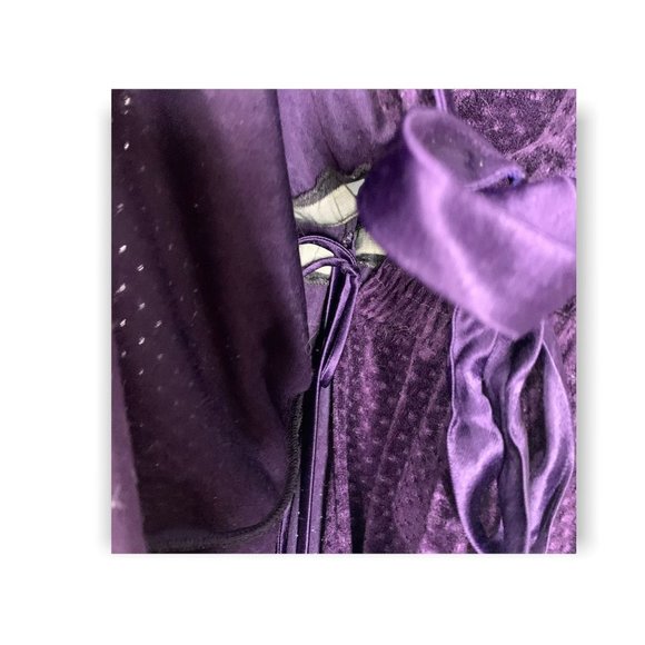 Vintage 80s Purple Satin Textured Velvet Long Robe Small - Picture 10 of 12